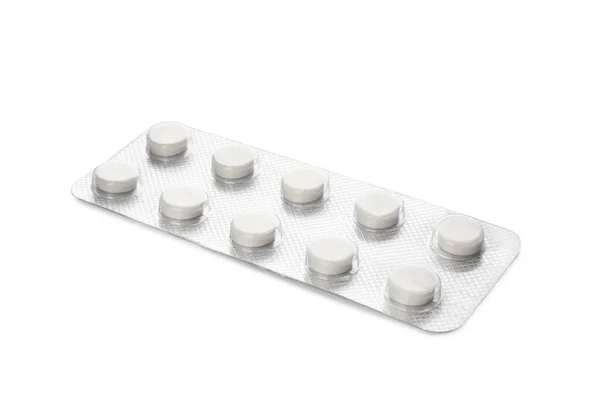 白で単離された錠剤とブリスター — ストック写真