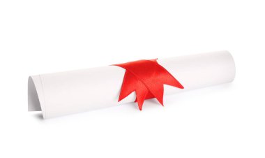Beyaz şeritli, yuvarlak öğrenci diploması.