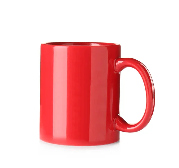 Mug Vide Céramique Rouge Isolé Sur Blanc — Photo