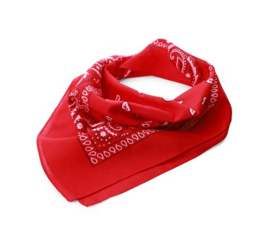 Beyaz desenli katlanmış kırmızı bandana.