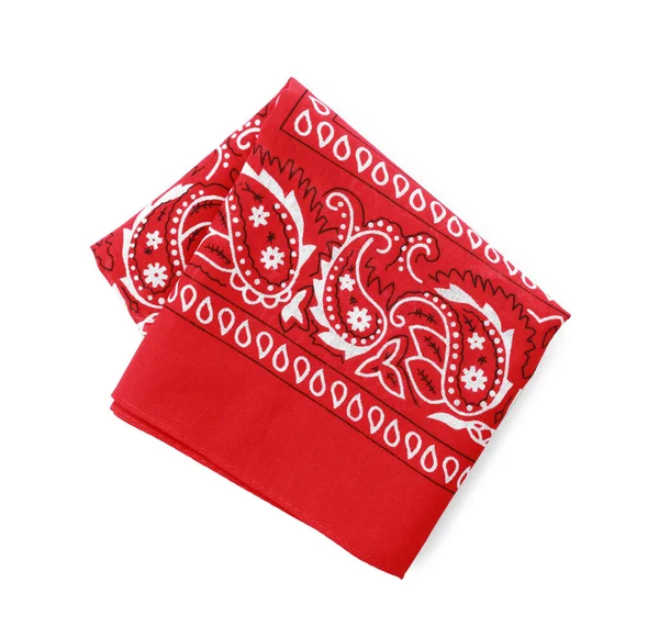 Gefaltetes Rotes Bandana Mit Paisley Muster Isoliert Auf Weißem Grund — Stockfoto