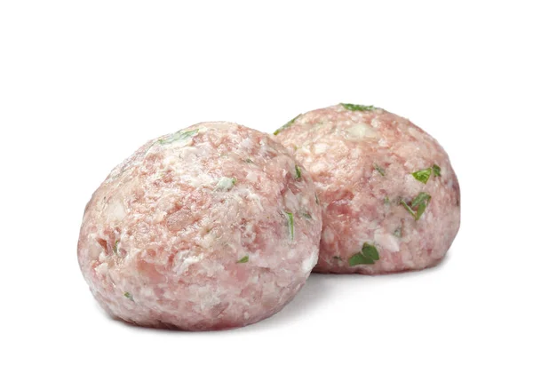 Two Fresh Raw Meatballs Isolated White — Stock Photo, Image