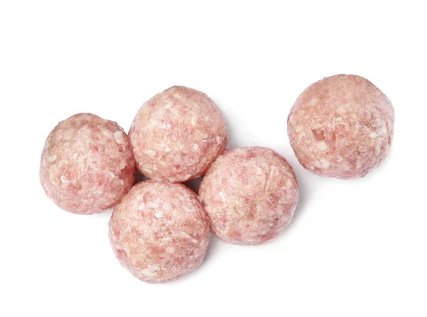 Many Fresh Raw Meatballs White Background Top View — Stock Photo, Image