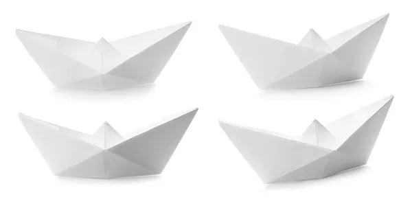 Set Con Barche Carta Sfondo Bianco — Foto Stock