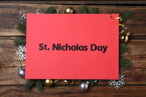 니콜라스 Nicholas Day 문자가 레드카드와 장식용 — 스톡 사진