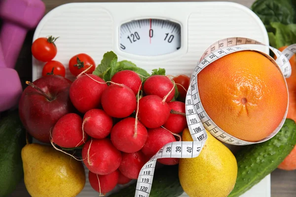 Fresh Healthy Food Scales Top View — Stock Photo, Image