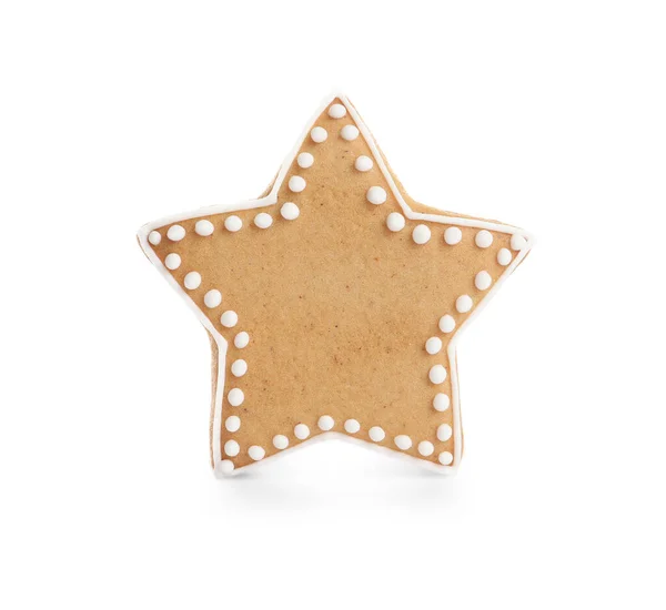 Chutná Hvězda Tvaru Perníkové Sušenky Bílém Pozadí Slavnost Svatého Mikuláše — Stock fotografie