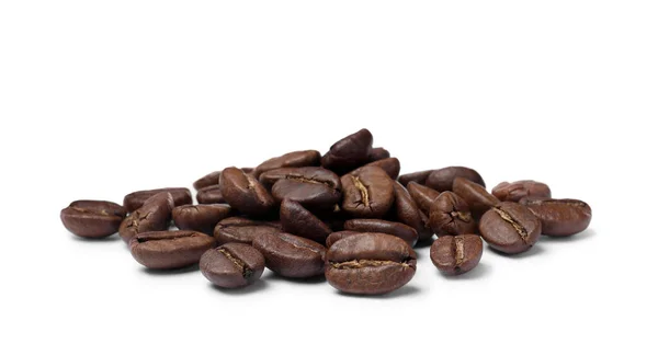 Haufen Gerösteter Kaffeebohnen Auf Weißem Hintergrund — Stockfoto