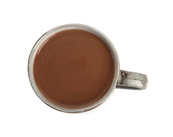 Kopje Heerlijke Warme Chocolademelk Geïsoleerd Wit Bovenaanzicht — Stockfoto