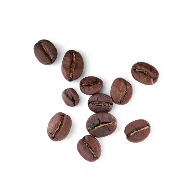 Gebrande Koffiebonen Witte Achtergrond Bovenaanzicht — Stockfoto