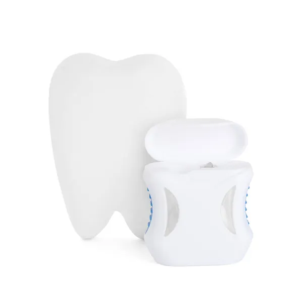 Držák Tvaru Zubu Zubní Nit Bílém Pozadí — Stock fotografie