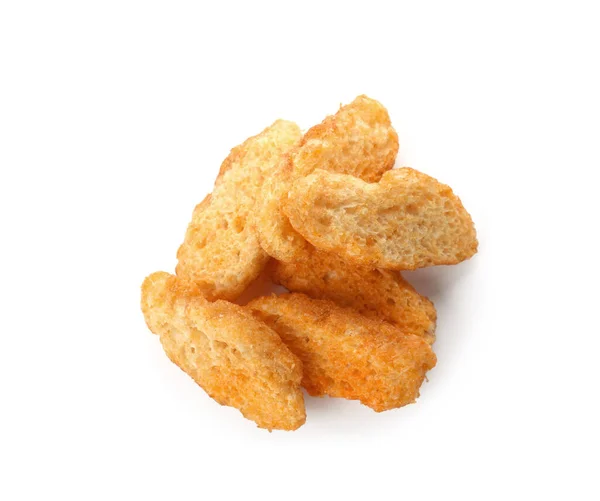 Pile Delicious Crispy Rusks White Background Top View — Stock Photo, Image