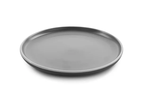 New Empty Dark Plate Isolated White — Stock Photo, Image