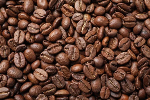 Stos Palonych Ziaren Kawy Jako Tło Widok Góry — Zdjęcie stockowe