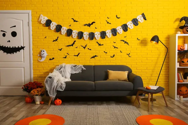 Camera Moderna Decorata Halloween Interno Festivo — Foto Stock