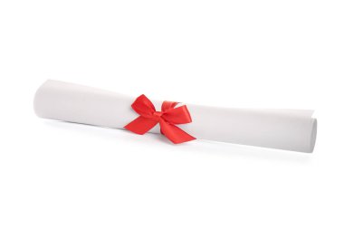 Beyaz şeritli, yuvarlak öğrenci diploması.