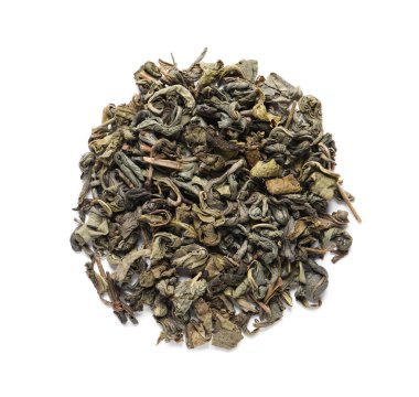 Beyaz renkte izole edilmiş bitki çayı yığını.