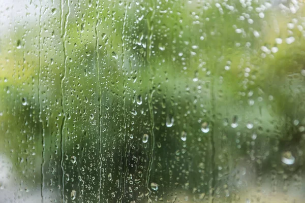 Raamglas Met Waterdruppels Close Regenachtig Weer — Stockfoto