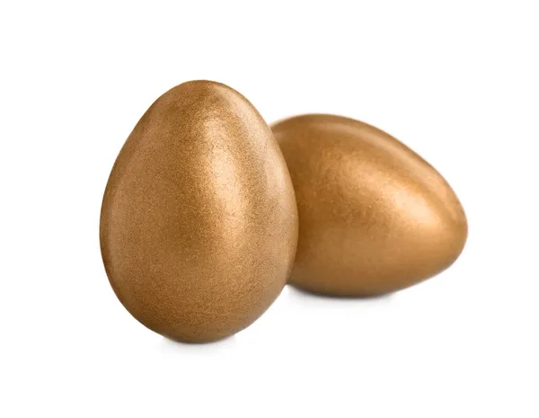 Two Golden Eggs White Background Pension Concept — Stock Photo, Image