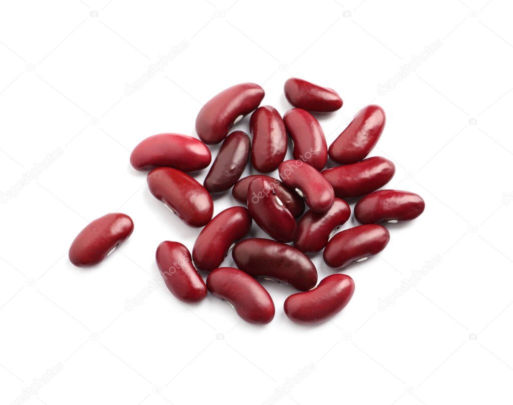 Pile of red beans on white background, top view