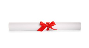 Beyaz şeritli, yuvarlak öğrenci diploması.