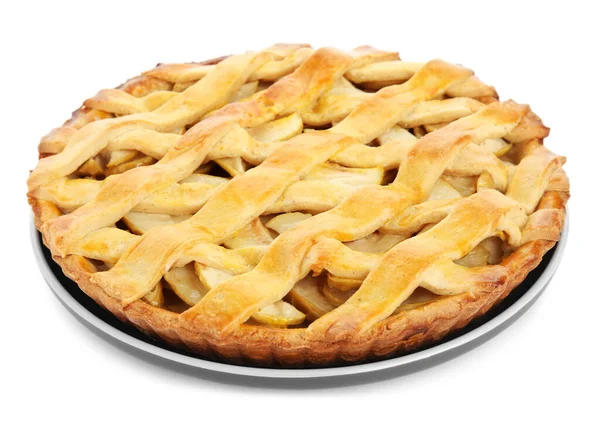 Смачний Традиційний Яблучний Пиріг Ізольований Білому — стокове фото