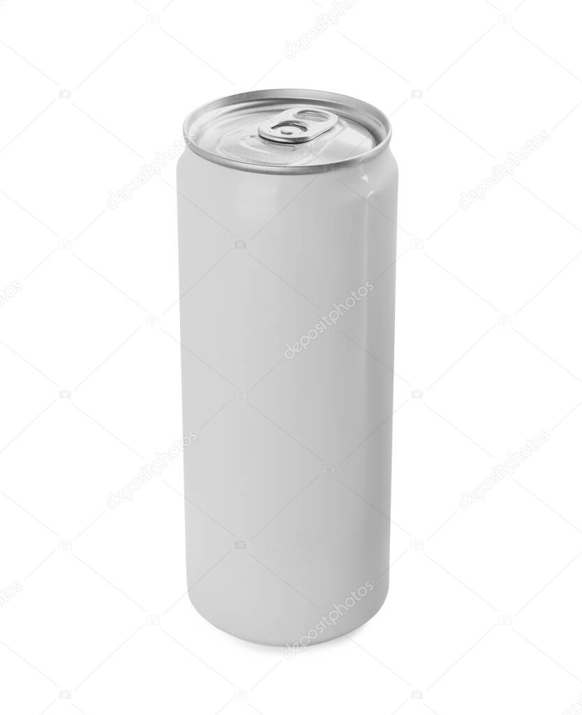 Can of energy drink isolated on white. Mockup for design