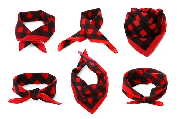 Set Mit Rot Und Schwarz Karierten Bandanas Auf Weißem Hintergrund — Stockfoto