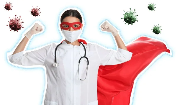 Orvos Visel Arc Maszk Szuperhős Jelmez Kész Harcolni Vírusok Ellen — Stock Fotó