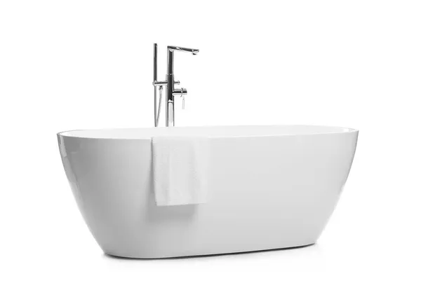 Moderna Vasca Bagno Ceramica Pulita Isolata Bianco — Foto Stock