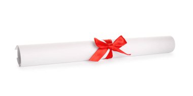 Beyaz şeritli, yuvarlak öğrenci diploması.