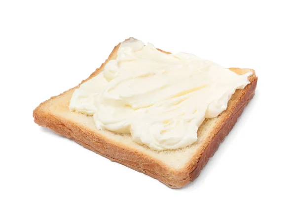 Φέτα Ψωμί Νόστιμο Τυρί Κρέμα Απομονώνονται Λευκό — Φωτογραφία Αρχείου