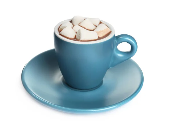 Copo Chocolate Quente Delicioso Com Marshmallows Isolados Branco — Fotografia de Stock