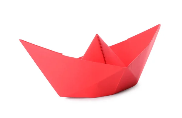 Barca Carta Rossa Fatta Mano Isolata Bianco Origami Arte — Foto Stock