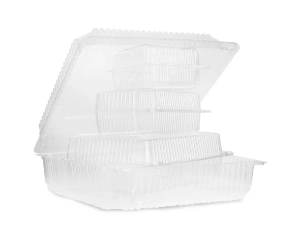 Beyaz Arka Planda Yiyecek Için Boş Plastik Kaplar — Stok fotoğraf