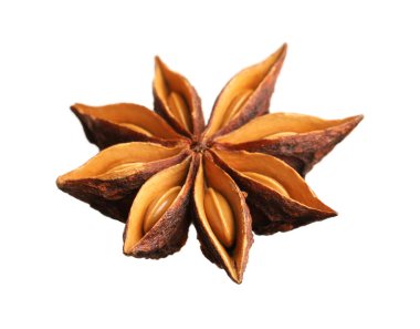 Kuru anason yıldızı beyaz üzerine izole tohumlar ile