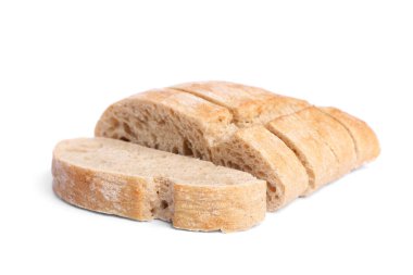 Ciabatta 'yı beyaz arkaplanda kes. Lezzetli ekmek