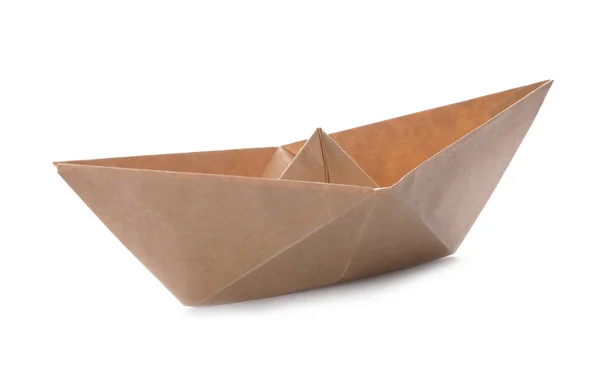 Χειροποίητο Μπεζ Χάρτινο Σκάφος Που Απομονώνεται Λευκό Τέχνη Origami — Φωτογραφία Αρχείου