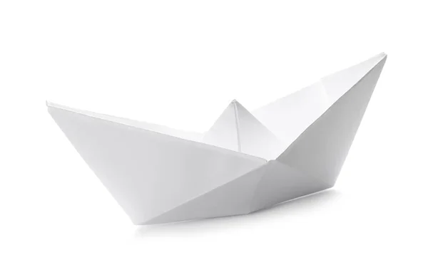 Bateau Papier Fait Main Isolé Sur Blanc Origami Art — Photo