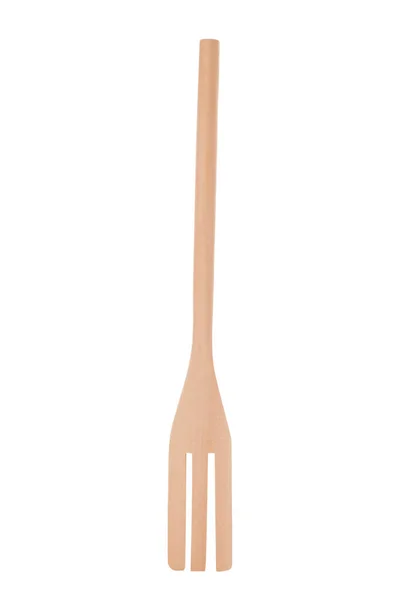 Dřevěná Vidlička Izolovaná Bílém Kuchyňské Potřeby — Stock fotografie