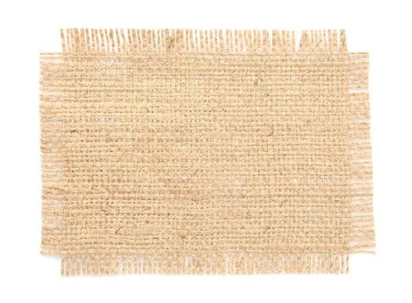 Piece Natural Burlap Fabric White Background Top View — Stock Photo, Image