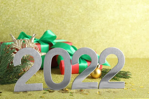 Número Prata 2022 Decoração Festiva Fundo Brilhante Feliz Ano Novo — Fotografia de Stock
