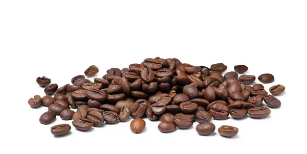 Stapel Gebrande Koffiebonen Witte Achtergrond — Stockfoto