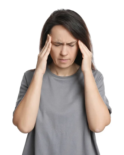 Mature Woman Suffering Headache White Background — Stock Photo, Image