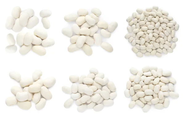 Set Uncooked Beans White Background Top View — Stock Photo, Image