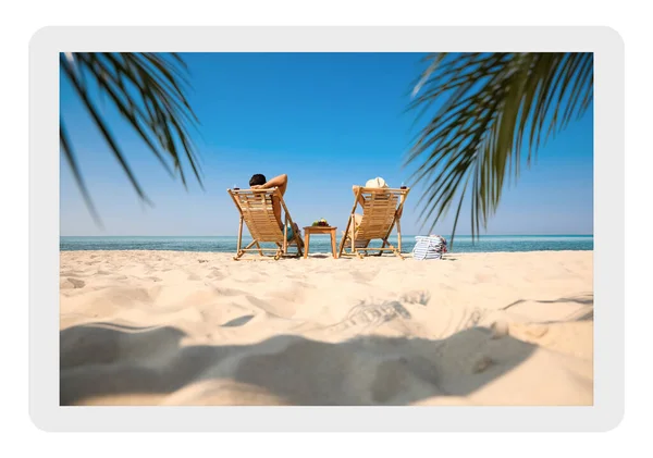 Pappersfoto Par Med Vin Sandstrand Resort — Stockfoto