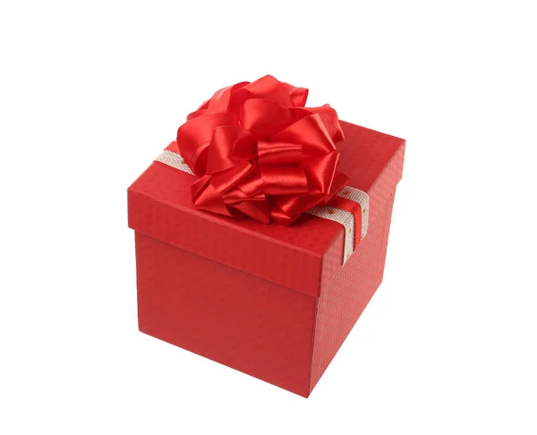 Červená Dárková Krabička Lukem Izolovaná Bílém — Stock fotografie