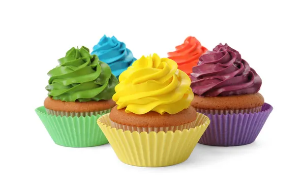 Different Delicious Colorful Cupcakes White Background — Stock Photo, Image