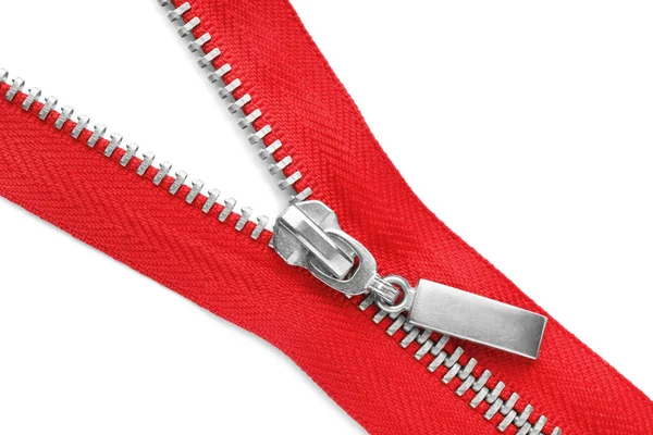 Red Zipper White Background Top View — Stock Photo, Image