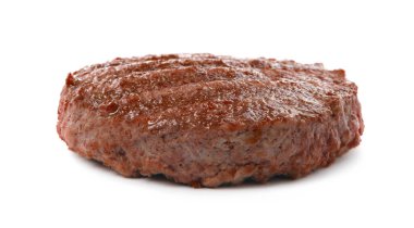 Lezzetli ızgara hamburger köftesi beyaza izole edilmiş.